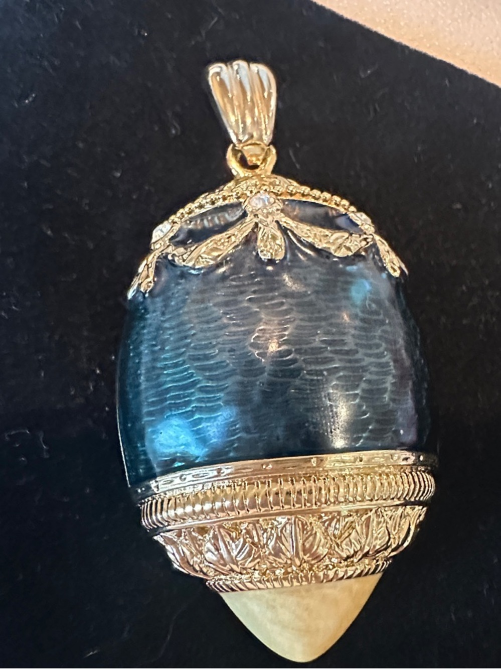Tatiana Faberge Gold-Tone Blue Enamel Locket Pendant Necklace - Elegant